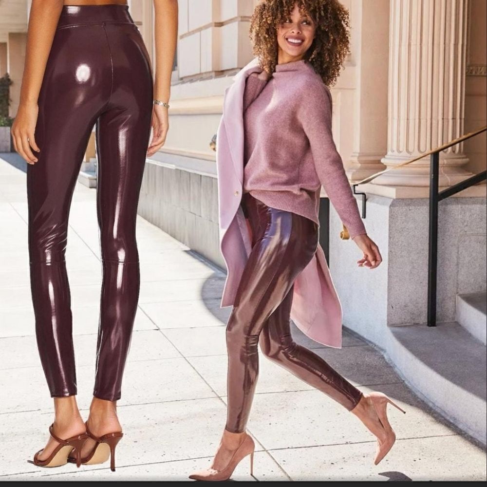 Spanx Faux Patent Leather Leggings In Ruby Size Medium